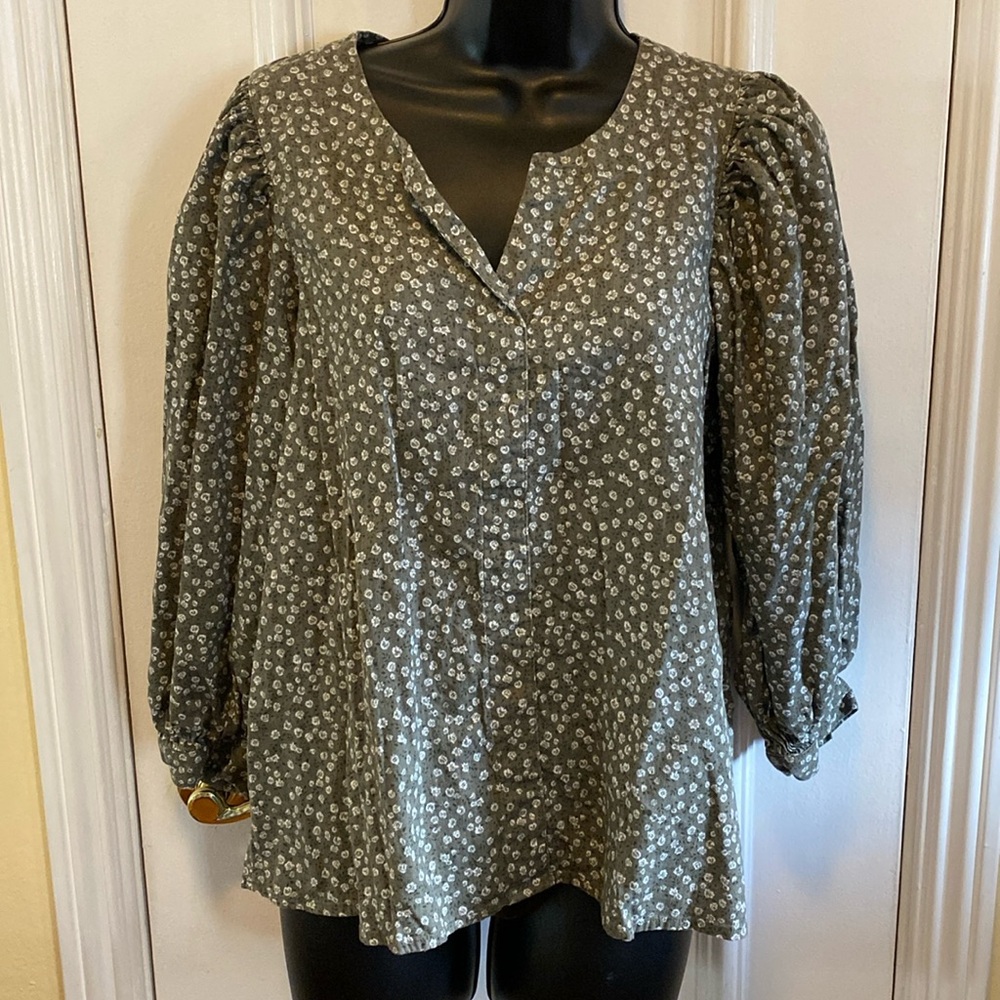 Darling Floral Green Peasant Top